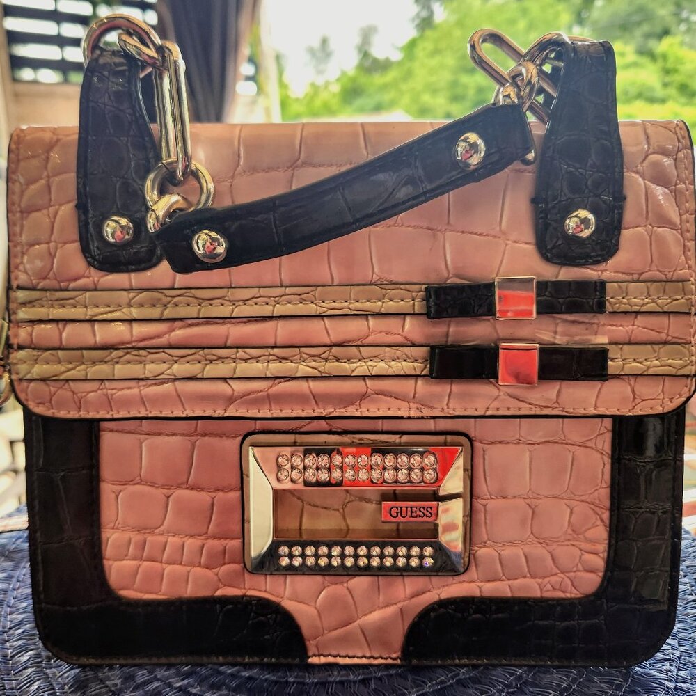 Vintage Guess Pink Crocodile Rhinestone Purse